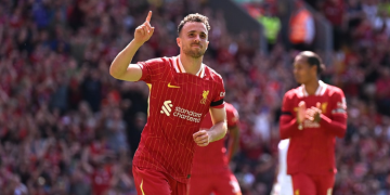 Liverpool striker Diogo Jota celebrates after scoring in a past match. PHOTO/Jota Facebook.