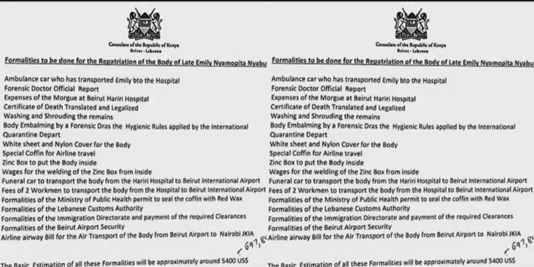 Family Recalls Last Phone Call With Kenyan Woman Who Died In Lebanon A Letter From Immigration Authorities In Beirut Confirming Emily Nyamoita Nyabuto’s Death. Photo/Citizen Tv Screengrab. Kisii