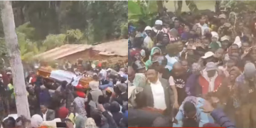 Bodaboda Riders Took Over The Burial Ceremony Of Leonard Mutua In Masawane Village In Machakos County. Photo/Citizen Tv Screengrab.