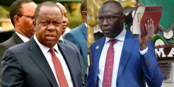 A Photo Collage Of Former Interior Cs Fred Matiang’i And Iebc Chairperson Erastus Edung Ethekon. Photo/Ugc/Judiciary.