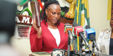 Former Registrar Of Political Parties Ann Nderitu Taking Oath Iebc Commissioner At The Supreme Court Of Kenya On July 11, 2025. Photo/Orpp X.