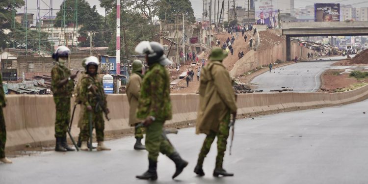 Police officers blocking Waiyaki Way on July 7, 2025