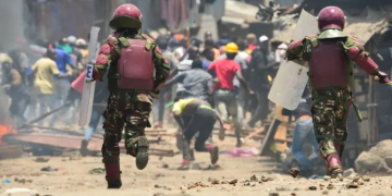Riot Police Officers Disperse Supporters Of Kenya'S Opposition Azimio La Umoja (Declaration Of Unity) One Kenya Alliance, During Nationwide Protests Over The Cost Of Living And Alleged Fraud During The 2022 Elections, In Mathare Settlement Of Nairobi, March 27, 2023.
