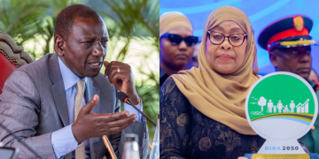 A Photo Collage Of Presidents William Ruto Of Kenya And Samia Suluhu Of Tanzania. Photo/Pcs/Suluhu X.