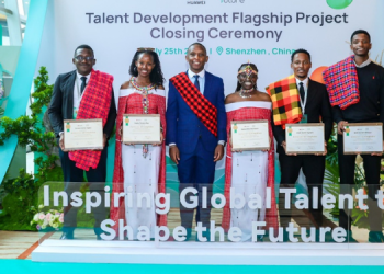 From Left To Right: Samuel Ogeno (University Of Nairobi), Sophy Rop (United States International University–Africa), Michael Kamau (Ict Academy Program Manager, Huawei Technologies Kenya), Huldah Mwihaki (Jomo Kenyatta University Of Agriculture And Technology), Shem Machii (Dedan Kimathi University Of Technology), And Erick Mungai (Moi University) During The Huawei “Seeds For The Future” 2025 Return Event In Nairobi.