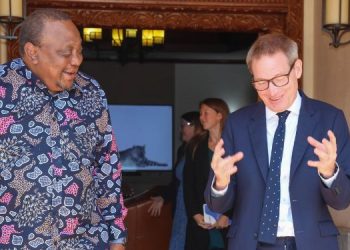 Former President Uhuru Kenyatta With The British High Commissioner To Kenya, Neil Wigan Obe, During A Courtesy Visit At His Residence.
