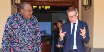 Former President Uhuru Kenyatta With The British High Commissioner To Kenya, Neil Wigan Obe, During A Courtesy Visit At His Residence.