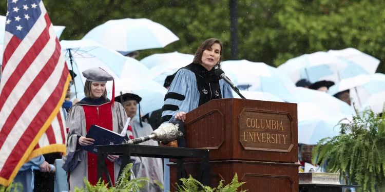 Claire Shipman, Columbia University’s Acting President, Speaks During The School’s May 2025 Commencement Ceremony.