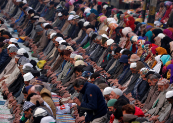 A Photo Of A Group Of Muslims Praying.