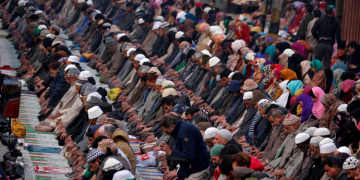 A Photo Of A Group Of Muslims Praying.