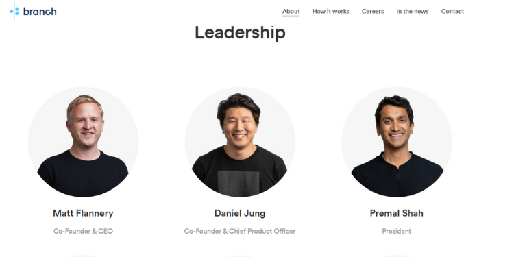 Matt Flannery,Daniel Jung And Premal Shah Leadership Position At Branch International. Photo/Branch.