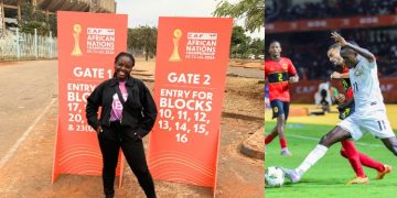 The Kenya Times Correspondent Joy Kwama (Left) And Harambee Stars Vs Angola Match In Action.