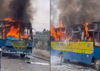 City Shuttle Bus Burnt Along Jogoo Road On August 7, 2025. Photo/Ugc.