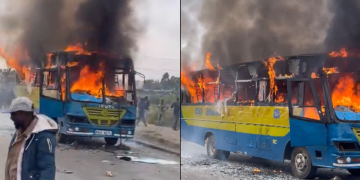 City Shuttle Bus Burnt Along Jogoo Road On August 7, 2025. Photo/Ugc.