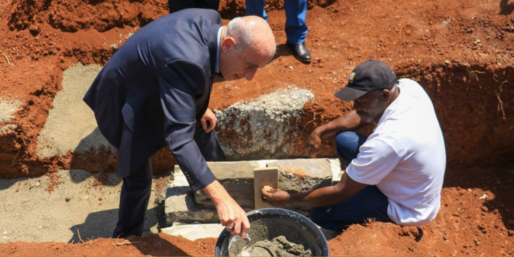 Israel’s Ambassador To Kenya, Michael Lotem Laying The Foundation For The Construction Of The Kenlinks Solution Ltd Centre In Busia County Photo/Israel In Kenya