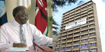 A Photo Collage Of The Late President Mwai Kibaki And Union Towers In Nairobi Cbd. Photo/Sg/Mku. Simon Gicharu