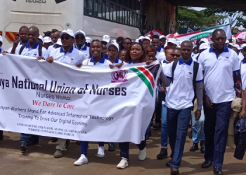 Nurses Match During The International Labour Day Celebration At Uhuru Gardens On May 1,2024. Photo/Knunm