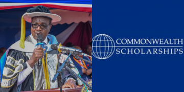 A Photo Collage Of Education Cs Julius Migos Ogamba And Commonwealth Scholarship Commission Logo. Photo/Ogamba X/Csc.