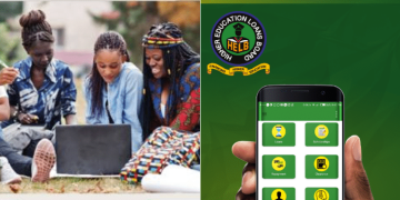 Photo Collage Of An Illustration Of Students And The Helb Portal On Phone. Photo/Helb