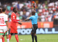 Referee Vincent Kabore Sent Off Crispine Erambo During Their Chan 2024 Match Against Morocco At Kasarani Stadium On August 10, 2025. Photo/Berur Fm.