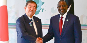 President William Ruto And Japan Prime Minister Shigeru Ishiba At Yokohama City. Photo/ Pcs