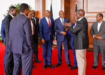 President William Ruto With Cs Aden Duale, Former Economic Advisor Moses Kuria, Ps Dr Ouma Oluga And The Council Of Economic Advisors After A Meeting With Ppp Equipment Partners And Kemsa Management On June 9, 2025. Photo/Kuria X.