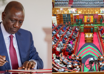 A Photo Collage Of President William Ruto Assenting To The Anti-Money Laundering