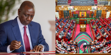 A Photo Collage Of President William Ruto Assenting To The Anti-Money Laundering
