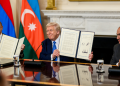 President Donald Trump (Center) With Armenian And Azerbaijan Leaders During The Signing Of A Peace Agreement On August 8, 2025.