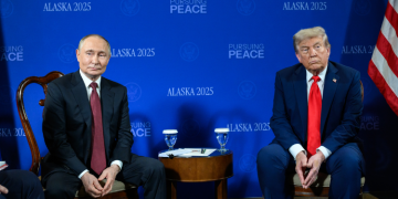 Russian President Vladimir Putin And Us President Donald Trump During A Meeting At Joint Base Elmendorf-Richardson In Anchorage, Alaska, Us. Photo/White House.