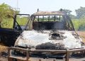 A Vehicle Set Ablaze By Assailants Following An Ambush In Morobo County, Central Equatoria State.