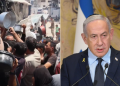 Residents Scrambling For Relief Food In Gaza (Left) And A Photo Of Israel Prime Minister Benjamin Netanyahu. Photos- Un/ Opmi