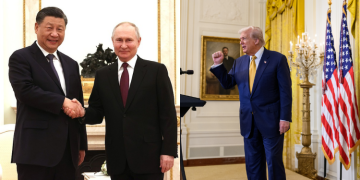 A Photo Collage Of Chinese President Xi Jinping Shaking Hands With Russian President Vladimir Putin And President Donald Trump Photo/Whitehouse/President Of Russia