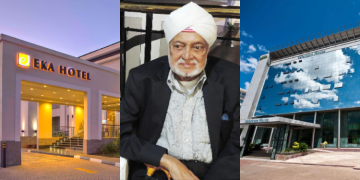 A Photo Collage Of Eka Hotel, Harban Singh And Safaricom House. Photo/Eka Hotel/Harleen Jabbal/Ugc.