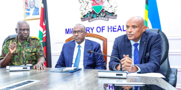 Health Cs Aden Duale (Middle), Police Ig Douglas Kanja (Left) And Dci Director Mohamed Amin (Right). Photo/Moh.