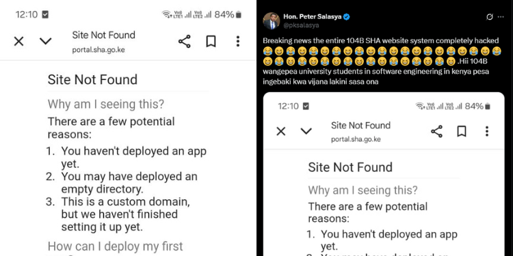Has The Sha System Been Hacked? A Photo Collage Of The Sha System Downtime Posted By Social Media User ‘Hon Peter Kalerwa Salasya’. Photo/Hon Peter Kalerwa Salasya X.