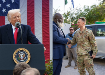 A Photo Collage Of Us President Donald Trump And Africom General Dagvin Anderson. Jubaland