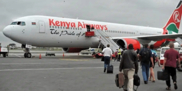 Passengers Boarding A Kenya Airways Plane. Photo/Kq.