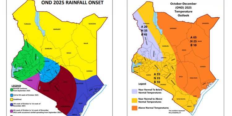 Kenya Met Cautions Of El Nino Effects At It Releases Weather Outlook For October-December Weather: A Photo Collage Of Areas That Will Receive Rainfall And High Temperatures For October To December 2025 Photo/Kenya Met