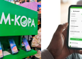 A Photo Collage Showing An M-Kopa Stall And A Customer Holding A Newly Purchased Phone. Photo | M-Kopa