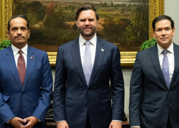 A Photo Of Qatar’s Prime Minister Sheikh Mohammed Alongside Us Vice President Jd Vance And Us Secretary Of State Marco Rubio Photo/Qatar Foreign Affairs
