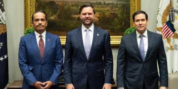 A Photo Of Qatar’s Prime Minister Sheikh Mohammed Alongside Us Vice President Jd Vance And Us Secretary Of State Marco Rubio Photo/Qatar Foreign Affairs