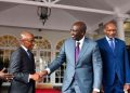 President William Ruto Shakes The Hand Of Safaricom Ceo Peter Ndegwa After Meeting With The Telco And Banks Executives.
