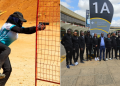 Marks Lady Agnes Wangechi In Action At A Recent Tournament And The Kenyan Team At Jkia. Photo/ Ipsc Kenya
