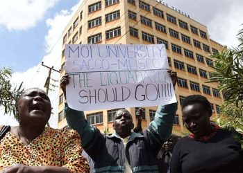 Moi University Sacco Members Demonstrate Outside Their Building (Musco Towers), Which Is In Eldoret Town, Uasin Gishu County Over Alleged Attempts By A Liquidator To Sell It On June 06, 2019. Photo | Jared Nyataya | Nmg