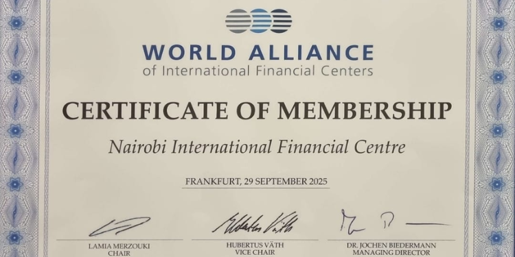 Nairobi International Financial Centre (Nifc) Certificate Of Admission As A Member Of The World Alliance Of International Financial Centers (Waifc)