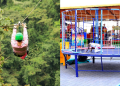 Photo Collage Featuring An Adventurous Individual Zip-Lining And Children Enjoying A Colorful Bouncing Castle. Photo/Expert Safaris/Gmc