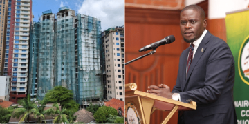 A Collage Photo Of Governor Sakaja And High-Rise Apartment In Kileleshwa. Photo/Sakaja