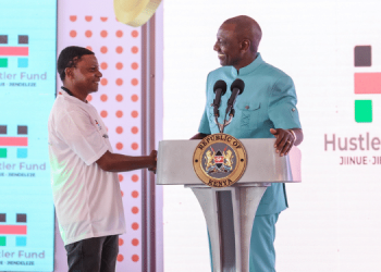 President William Ruto With One Of The Beneficiaries Of Hustler Fund