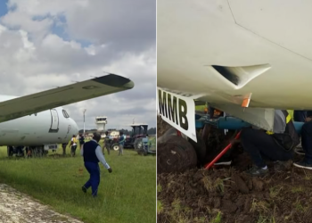 A Photo Of 5Y-Mmb ‘S Nose Wheel Stuck In The Mud After Veering Off To The Right Of Rwy 25 In The Process Of Backtracking To Exit The Rwy Via Taxiway C.